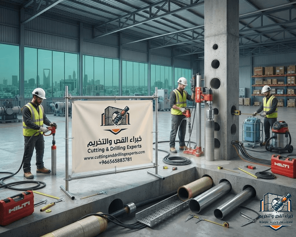   تخريم خرسانة للمواسير والكهرباء الرياض | خصم 18% | فتح مسارات وتمديدات دقيقة | خبراء القص والتخريم    