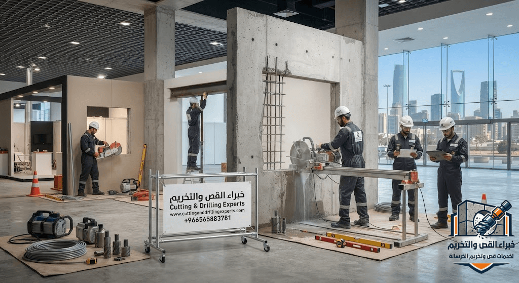  قص فتحات أبواب ونوافذ الرياض | خصم 18% | فتحات خرسانية دقيقة | خبراء القص والتخريم     