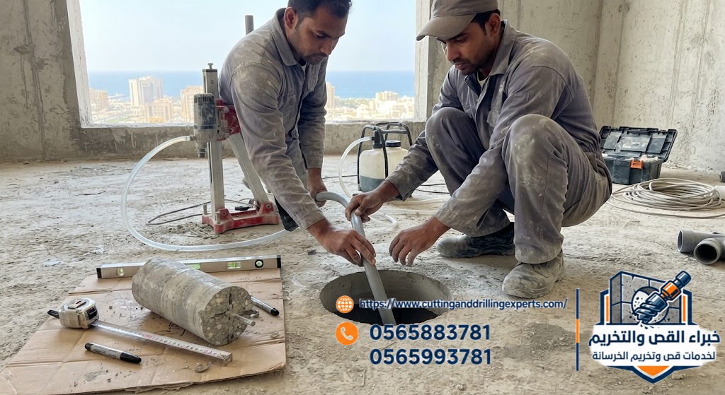 تخريم الخرسانة لتمرير مواسير صرف المكيفات بجدة
