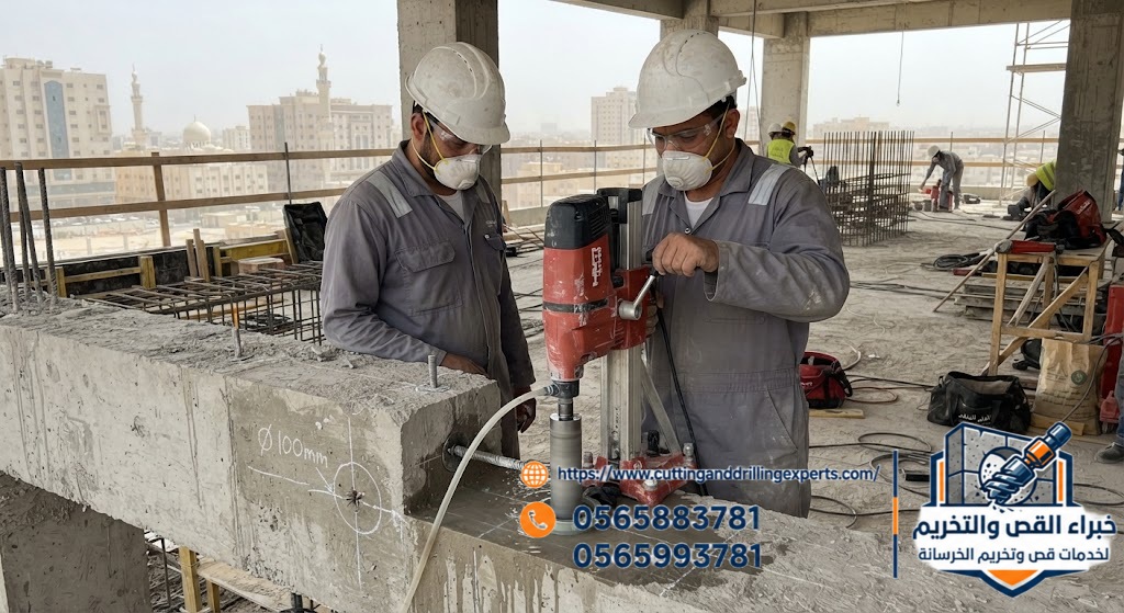 تخريم الكمرات الخرسانية بجدة وفتح الكور داخل الكمرة