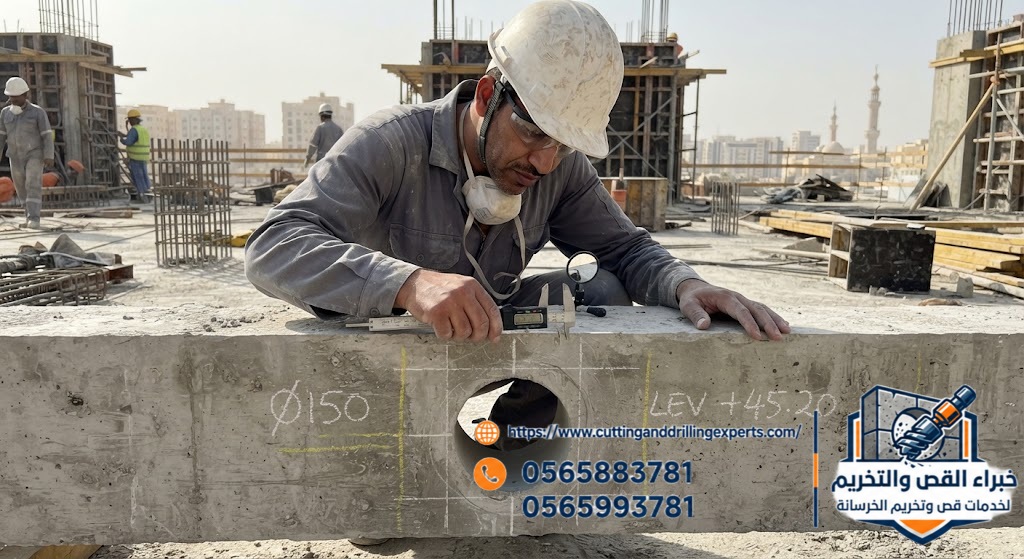 تحديد حديد التسليح قبل تخريم الكمرات الخرسانية بجدة
