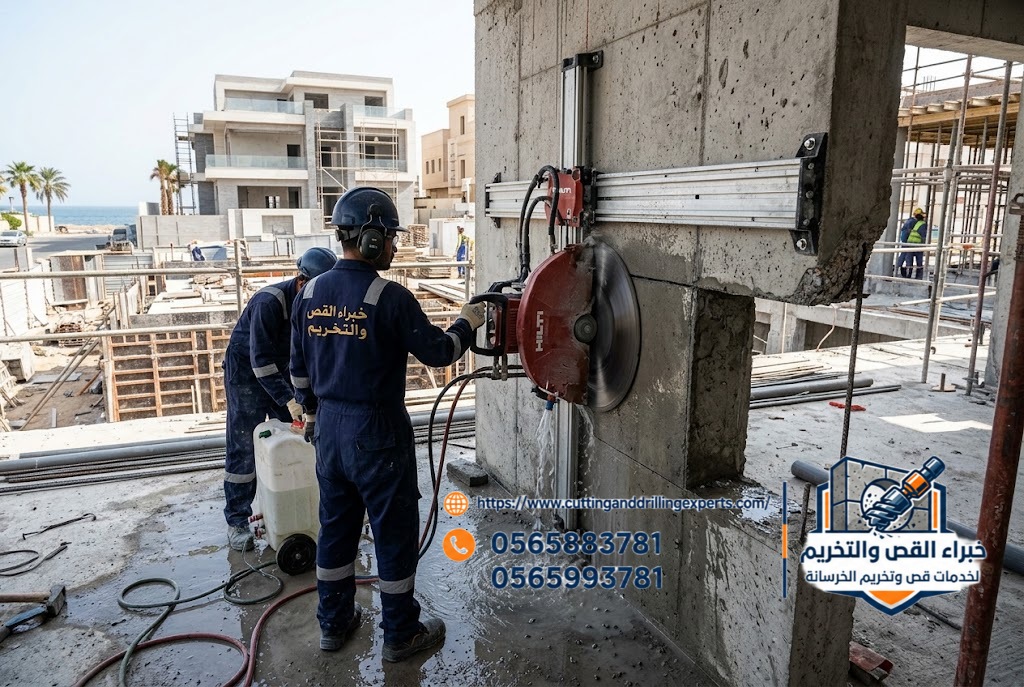 قص الجدران الخرسانية بحي المرجان جدة لتعديل الفتحات والتقسيمات الداخلية