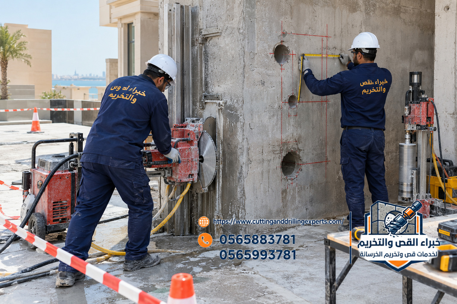 فتح كور الخرسانة بحي المرجان جدة لتمديدات التكييف والسباكة والتهوية