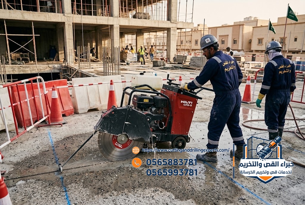 فتح كور وتخريم الخرسانة لتمديدات التكييف والسباكة بحي طيبة جدة