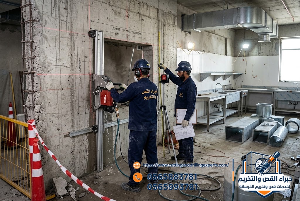 تخريم الأرضيات والجدران الخرسانية لتمرير مواسير المياه والصرف في مطاعم جدة