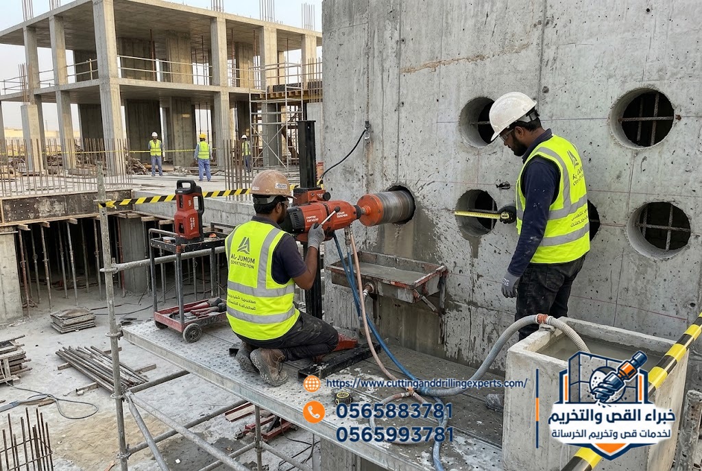 تخريم دائري في الخرسانة بالجموم لتجهيز مسارات التكييف والكهرباء