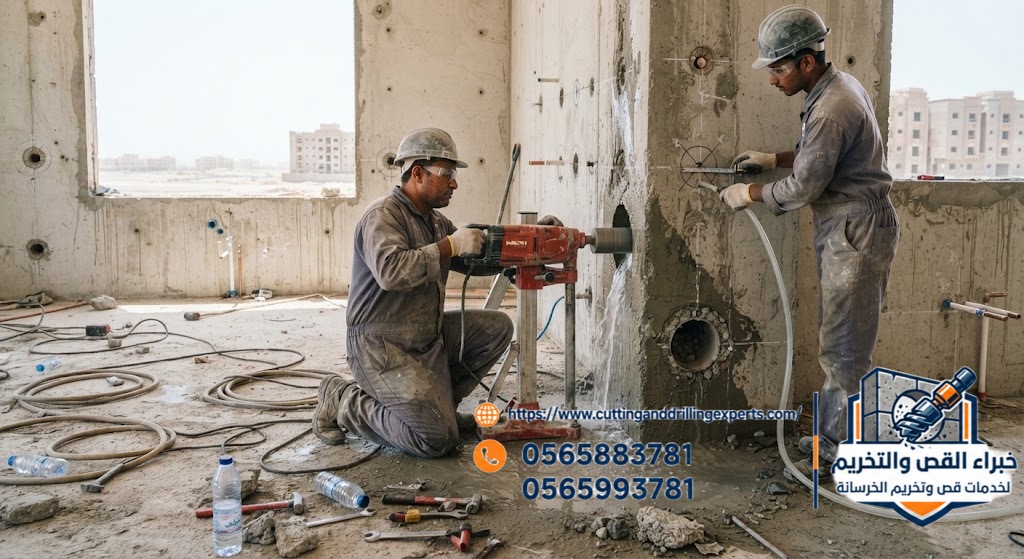 تخريم الجدران والأسقف الخرسانية لتمديد مواسير المياه بجدة