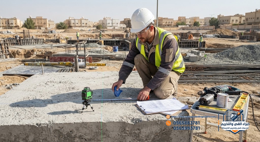 تجهيز فتحة في قاعدة خرسانية بالطائف قبل التخريم