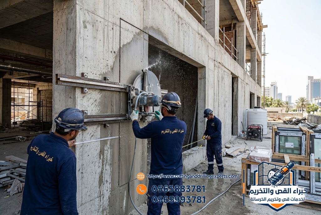 قص وتعديل فتحات الجدران الخرسانية بجدة لتتناسب مع مقاسات الواجهات الزجاجية