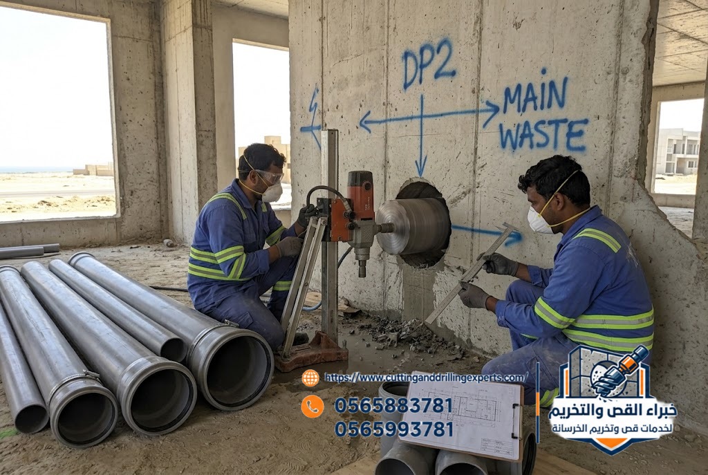 تخريم الخرسانة لمرور مواسير الصرف في جدة الجديدة الاقتصادية