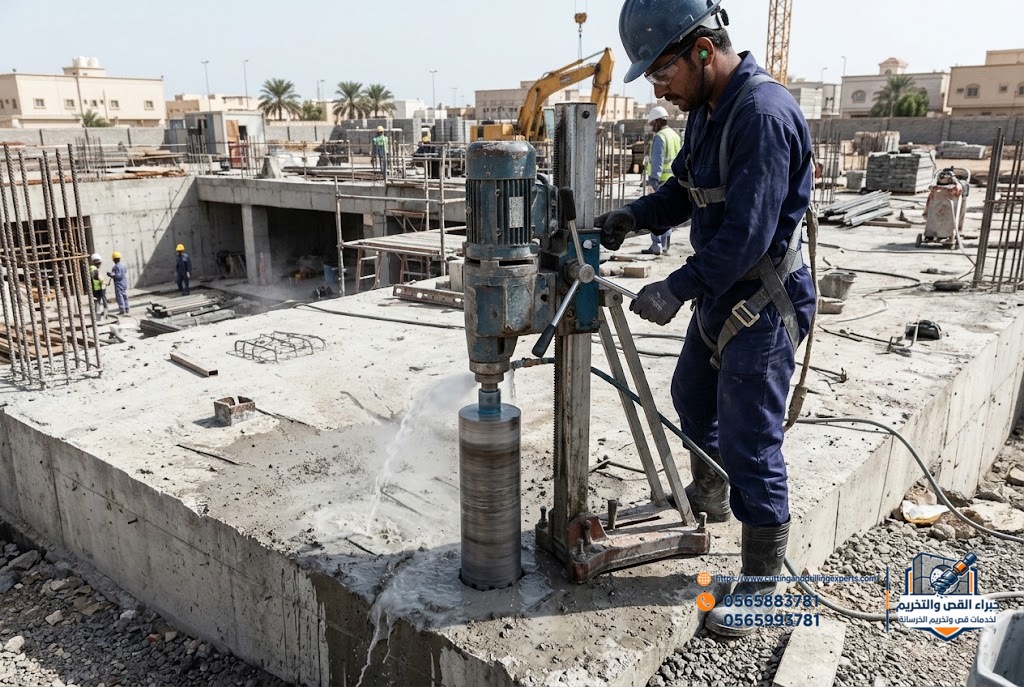 تخريم الخرسانة المسلحة بالمثقاب الماسي لتمديدات التكييف والتهوية بالقنفذة