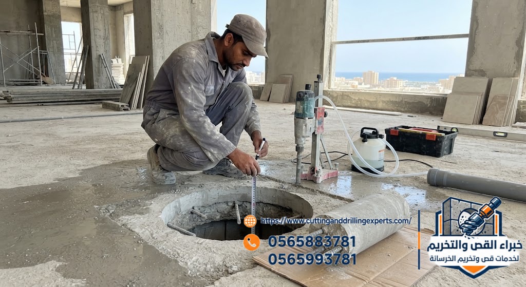 فتح فتحة صرف في الجدران والاسقف الخرسانية بجدة