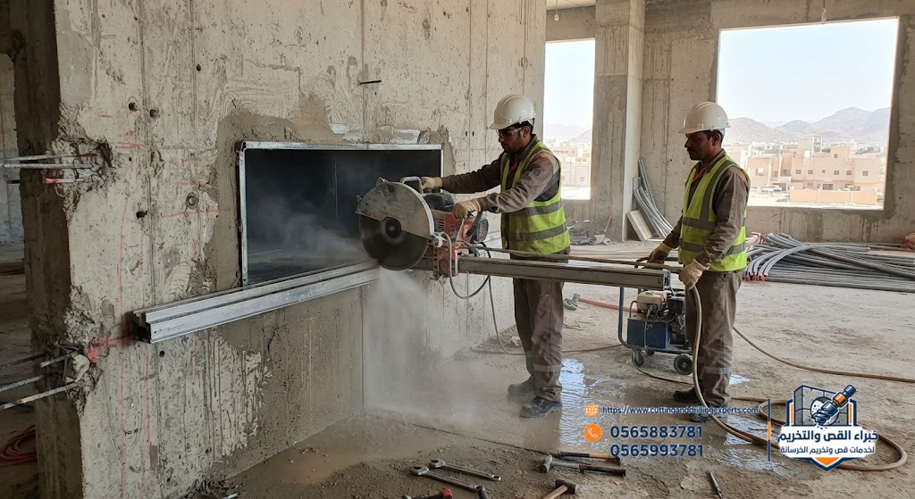 قص وتجهيز فتحة دكت تكييف في جدار خرساني بالطائف