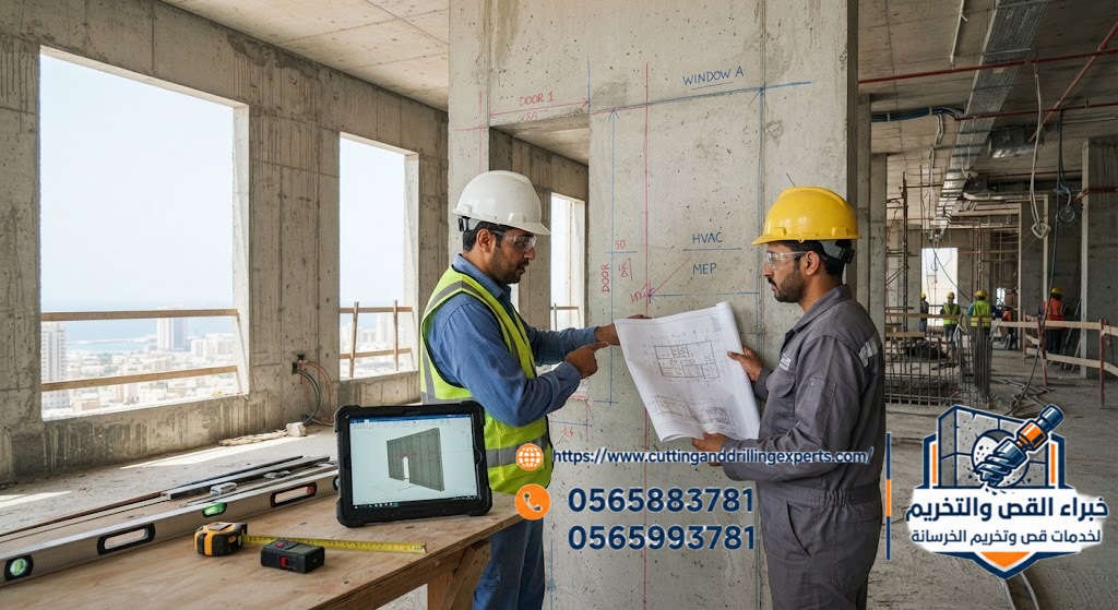 تنسيق فتحات التكييف والسباكة والكهرباء في الخرسانة بجدة حسب مخططات المشروع