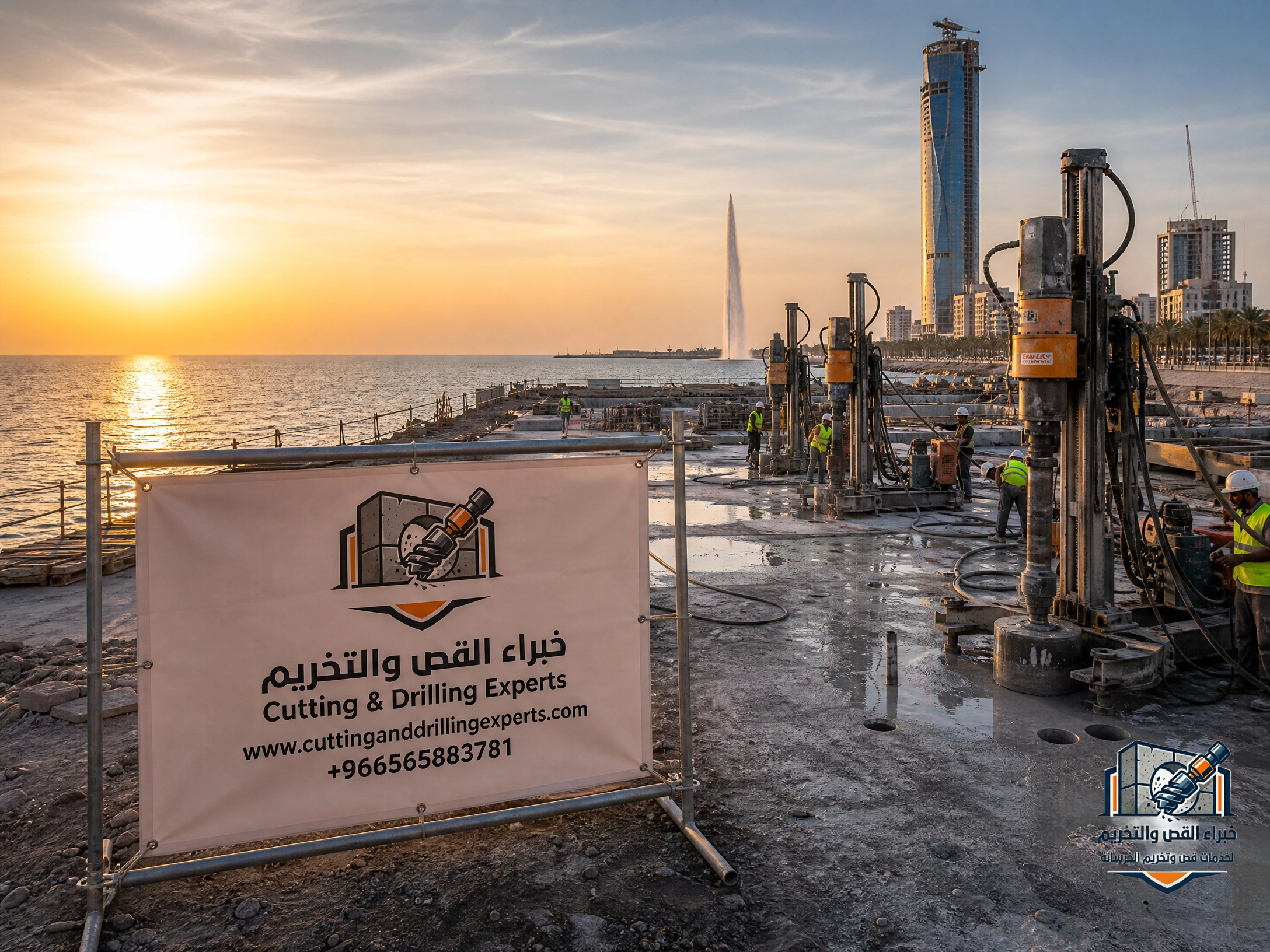 تخريم الخرسانة المسلحة وفتح الكور في جدة باستخدام Diamond Core Drill للفتحات المختلفة