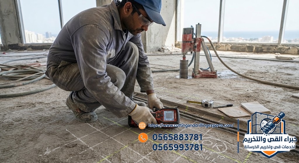 كشف حديد التسليح قبل تخريم الخرسانة بجدة