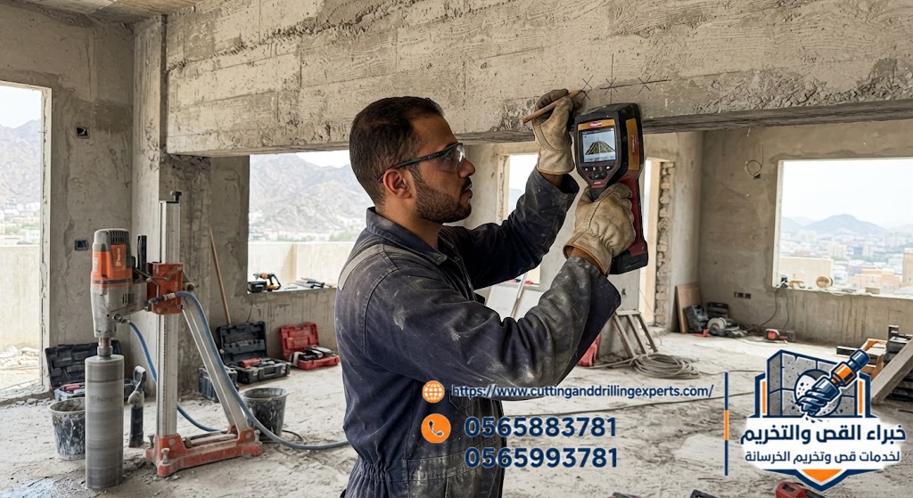 تحديد موقع التسليح قبل تخريم الخرسانة بالطائف