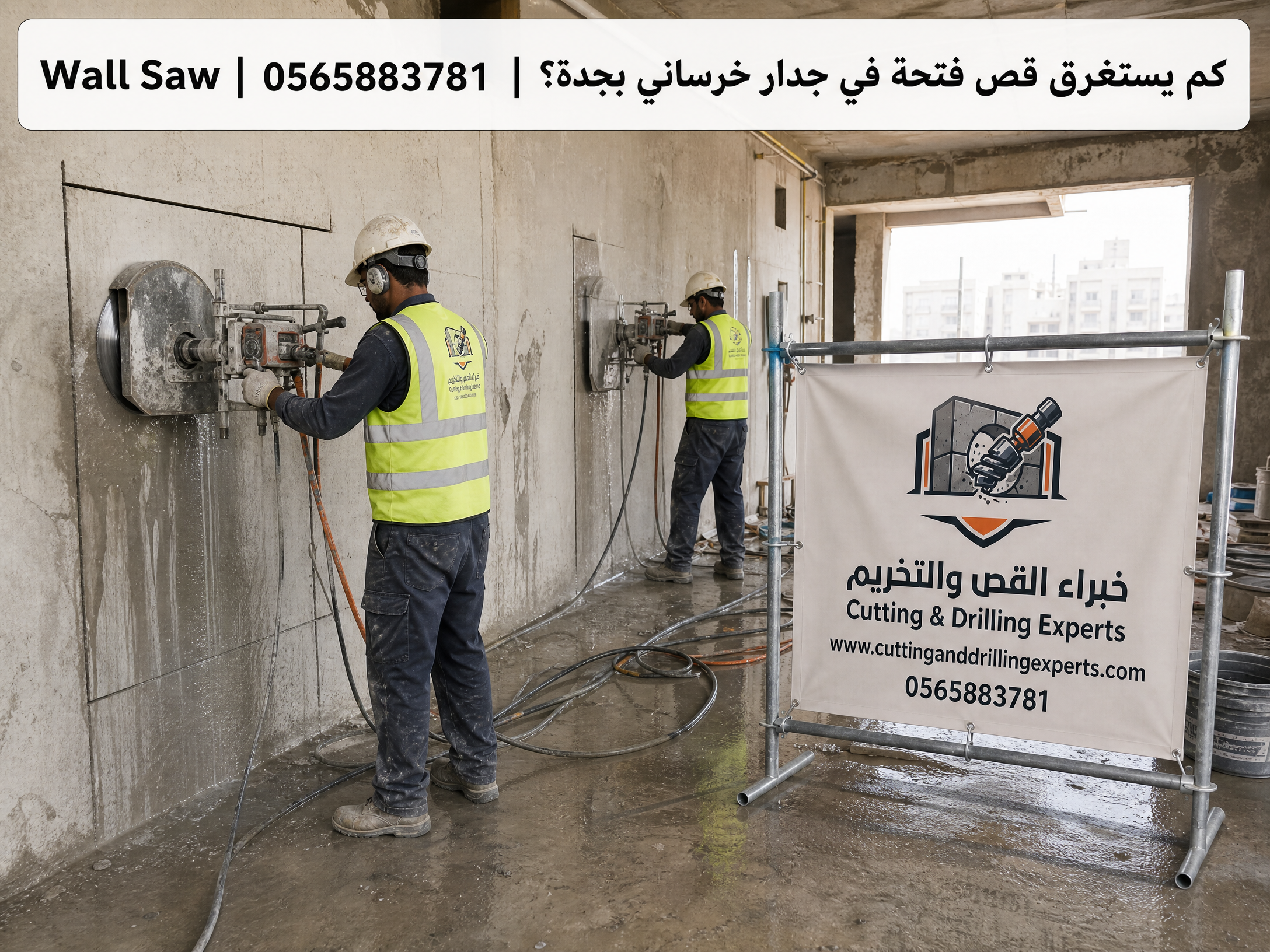 العوامل التي تؤثر على مدة قص فتحة في جدار خرساني بجدة مثل أبعاد الفتحة وسماكة الخرسانة ونسبة حديد التسليح