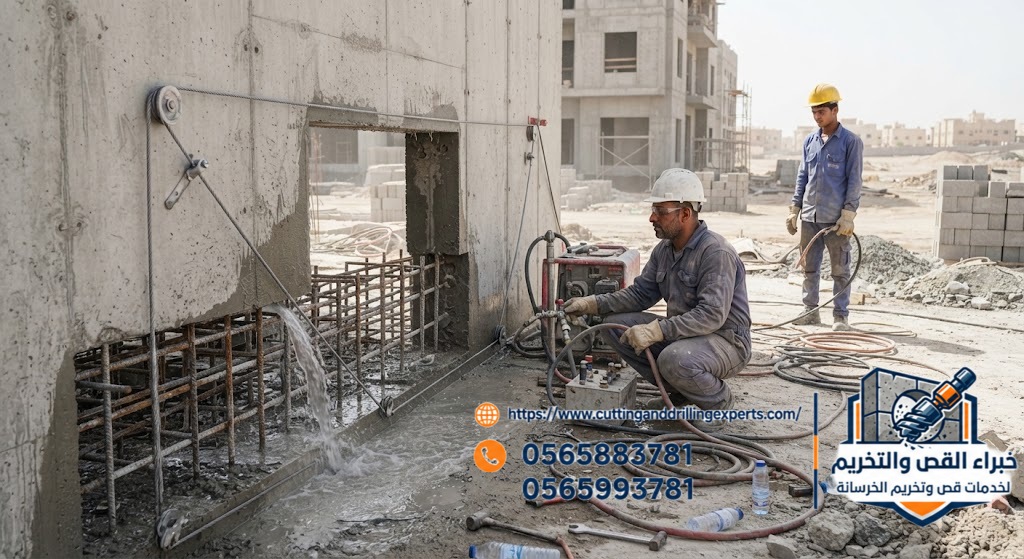 قص الخرسانة السميكة والمسلحة بالواير الماسي بجدة