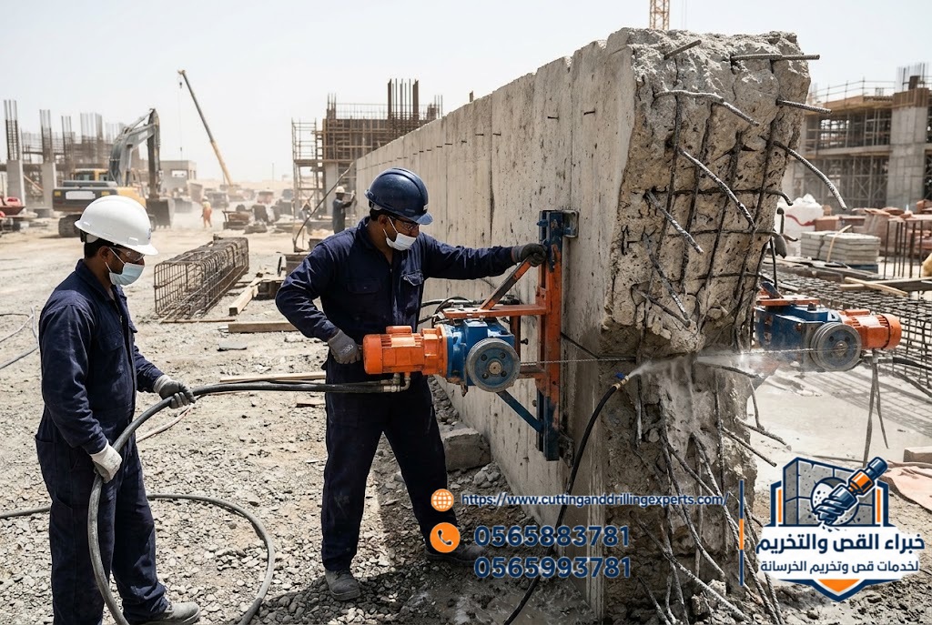 معدات الواير الماسي لقص العناصر الخرسانية الكبيرة والسميكة بالقنفذة